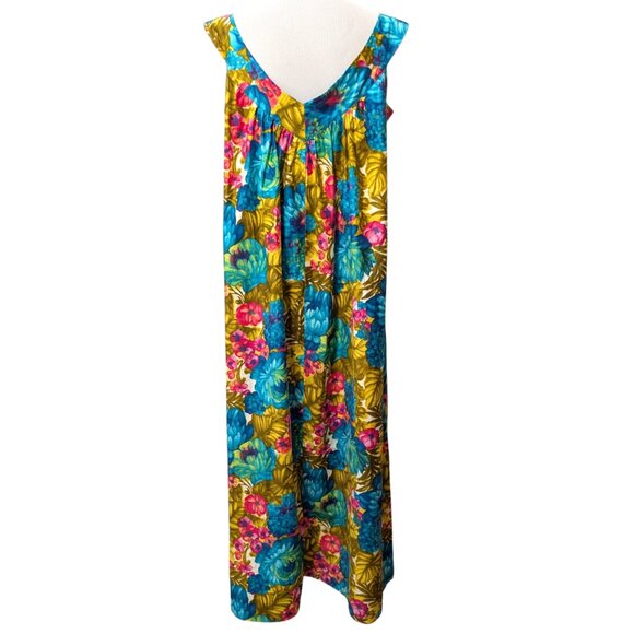 Vintage South Seas Womens Sz L? Bright Floral Aloha Sleeveless Cotton Maxi Dress - Picture 6 of 11